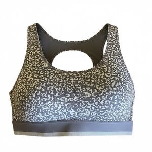Metallic Silver Fold Animal Print Classic Cut Sport Bra Oval Cutout Back